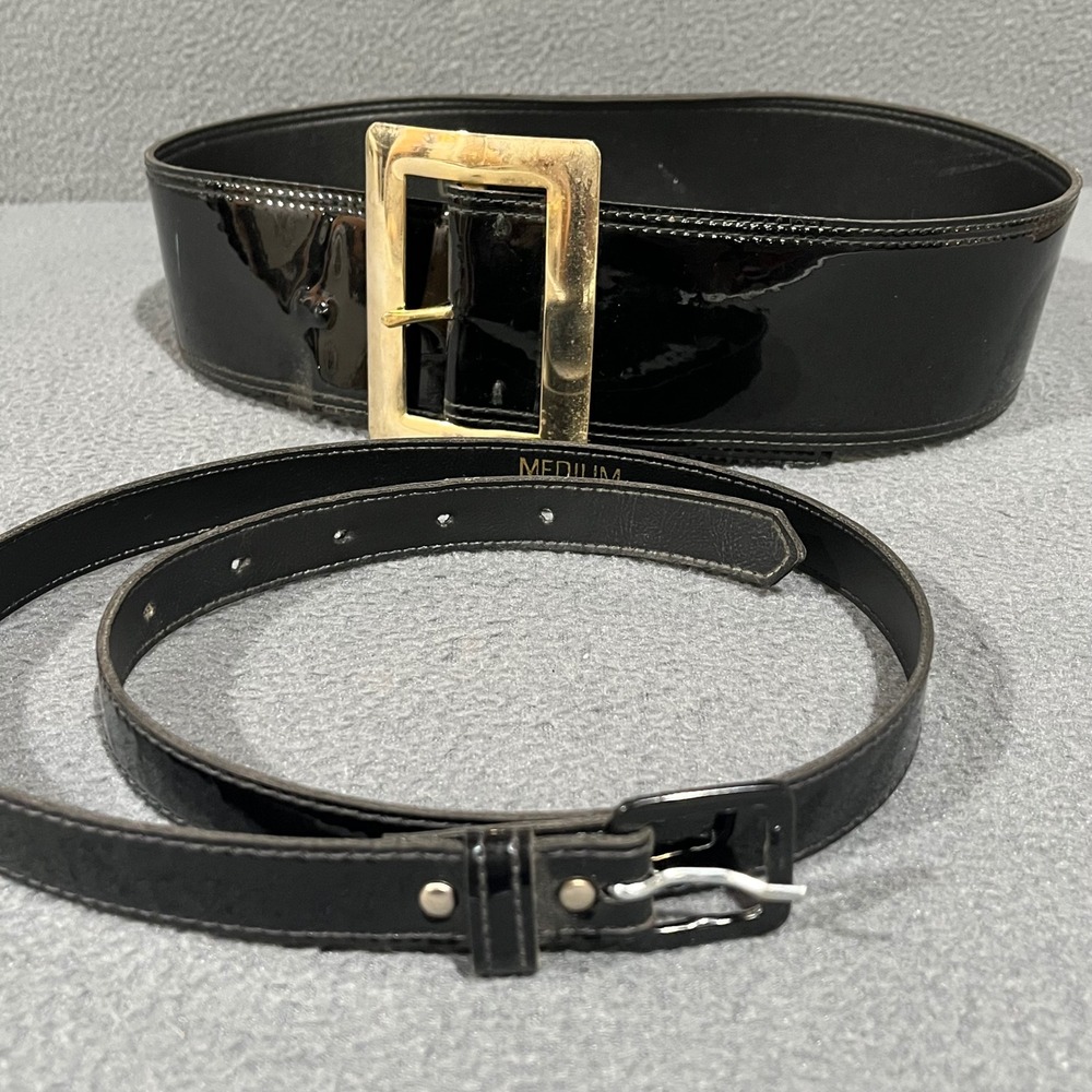 Garay Vintage Belt Set‎ Women 28/M Black Patent Wide Skinny Retro Waist Cinch